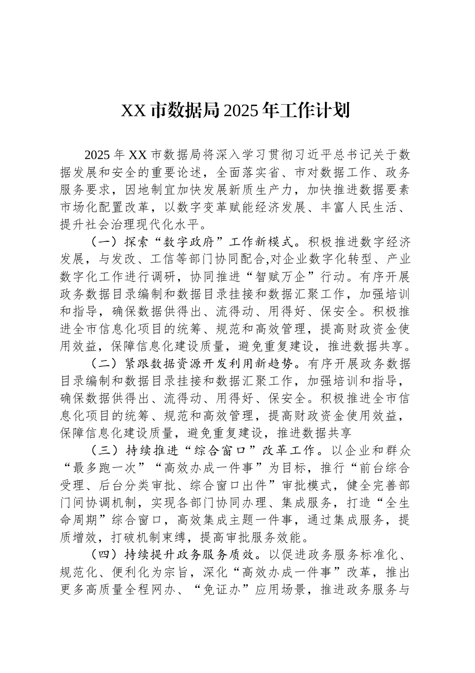 XX市数据局2025年工作计划_第1页