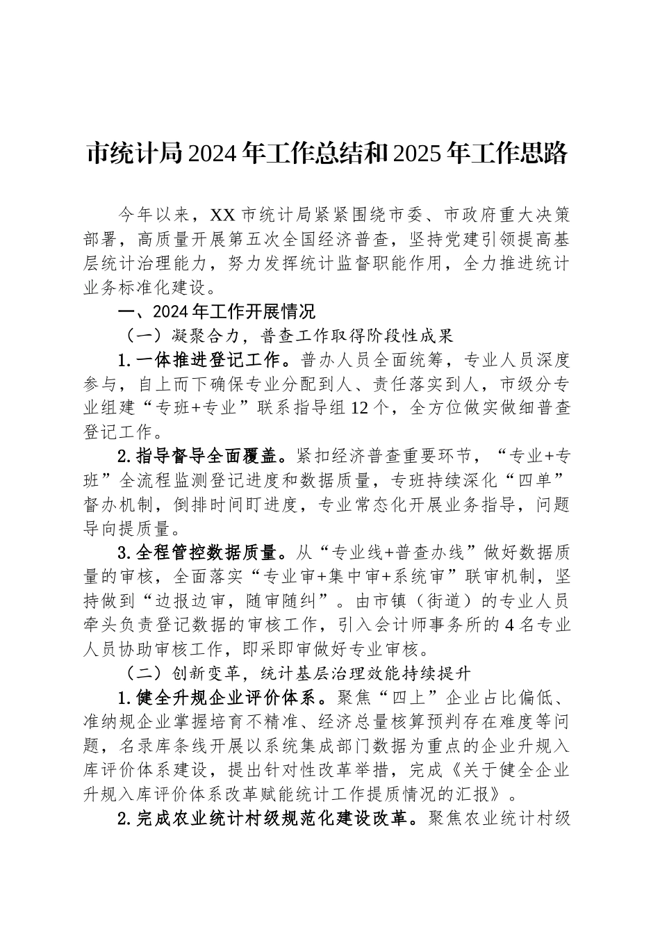 市统计局2024年工作总结和2025年工作思路_第1页