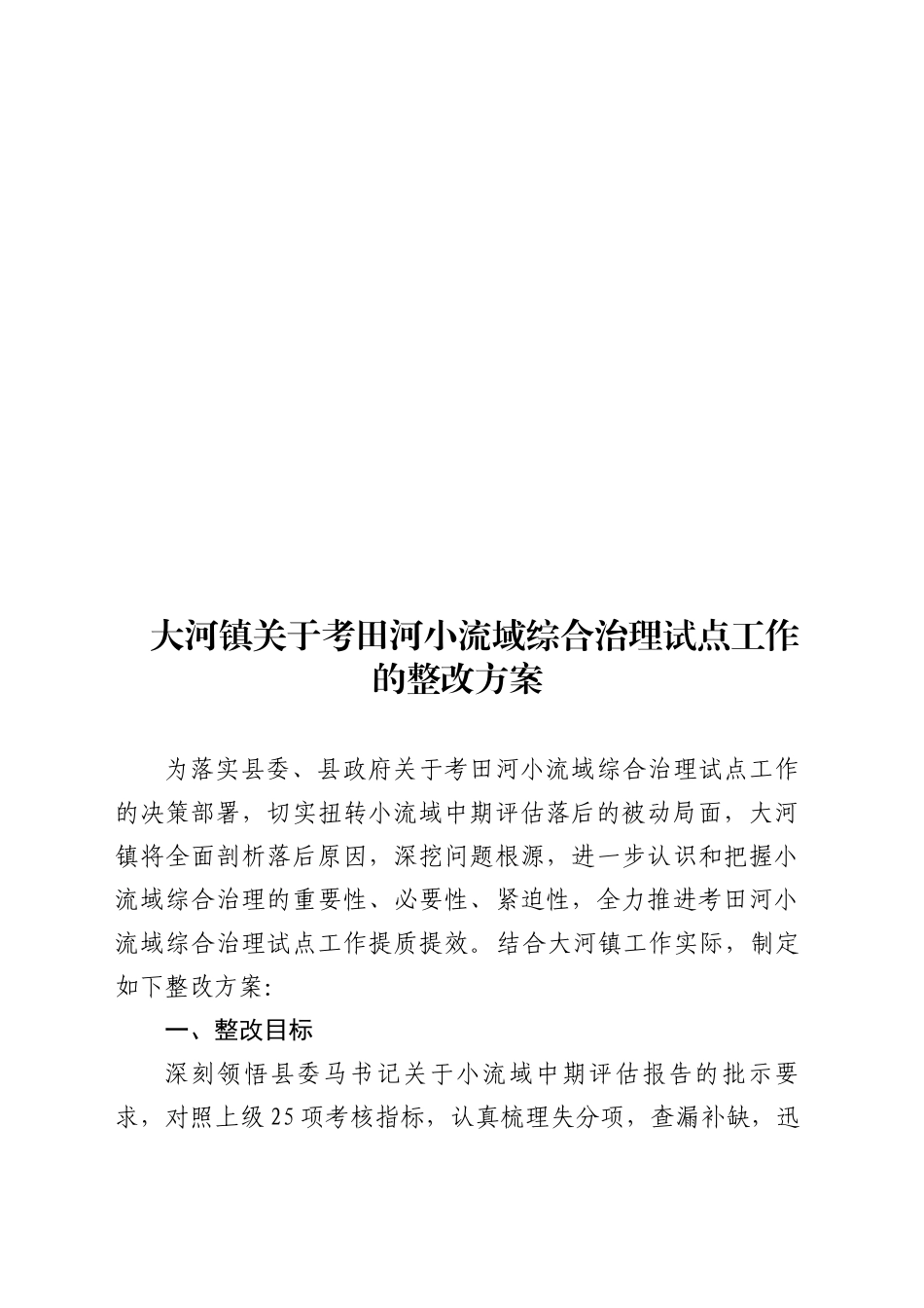 xx镇关于xx小流域综合治理试点工作的整改方案(20240925)_第1页