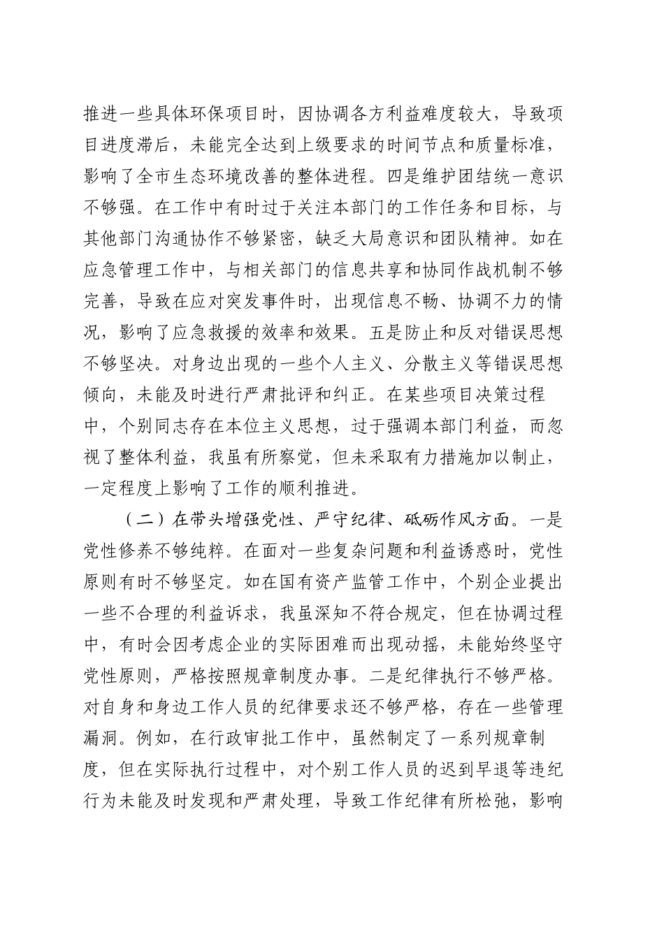 常务副市长关于2024年度民主生活会“四个带头”对照检视发言材料_第2页