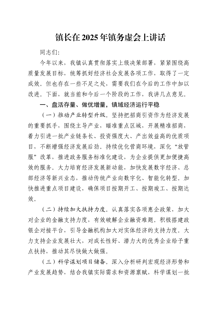 镇长在2025年镇务虚会上讲话_第1页