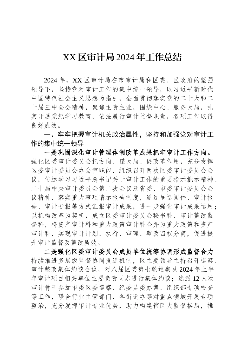 XX区审计局2024年工作总结_第1页