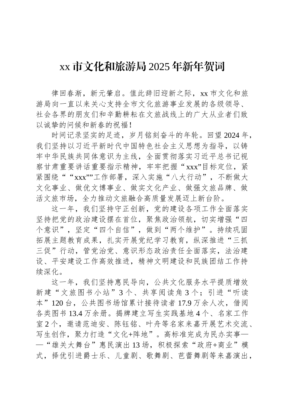 xx市文化和旅游局2025年新年贺词_第1页