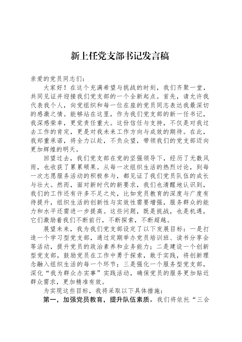 新上任党支部书记发言稿_第1页