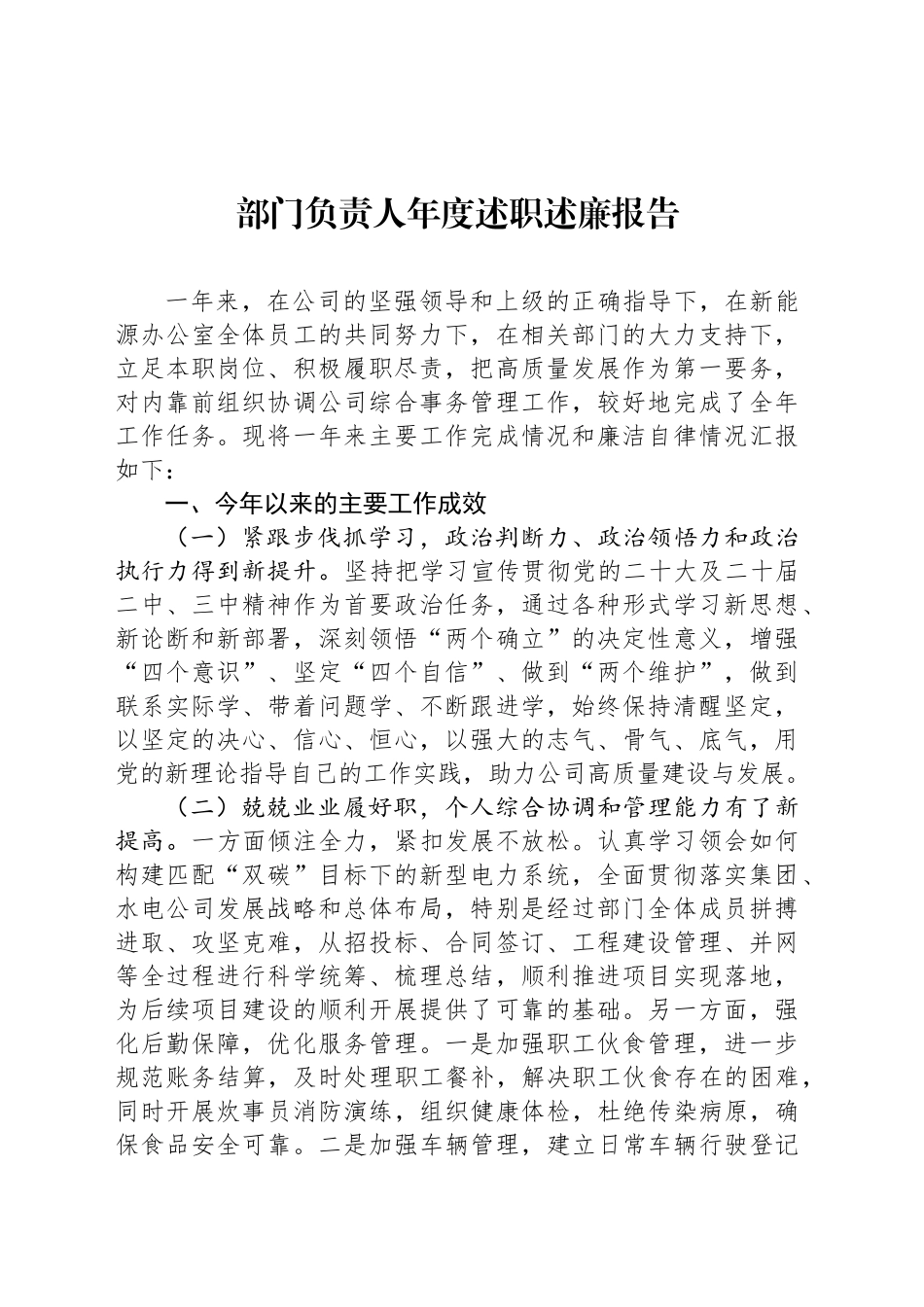 部门负责人年度述职述廉报告_第1页