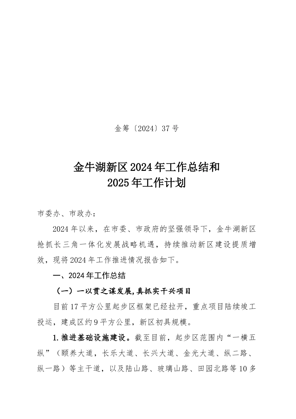 XX新区2024年工作总结和2025年工作计划_第1页