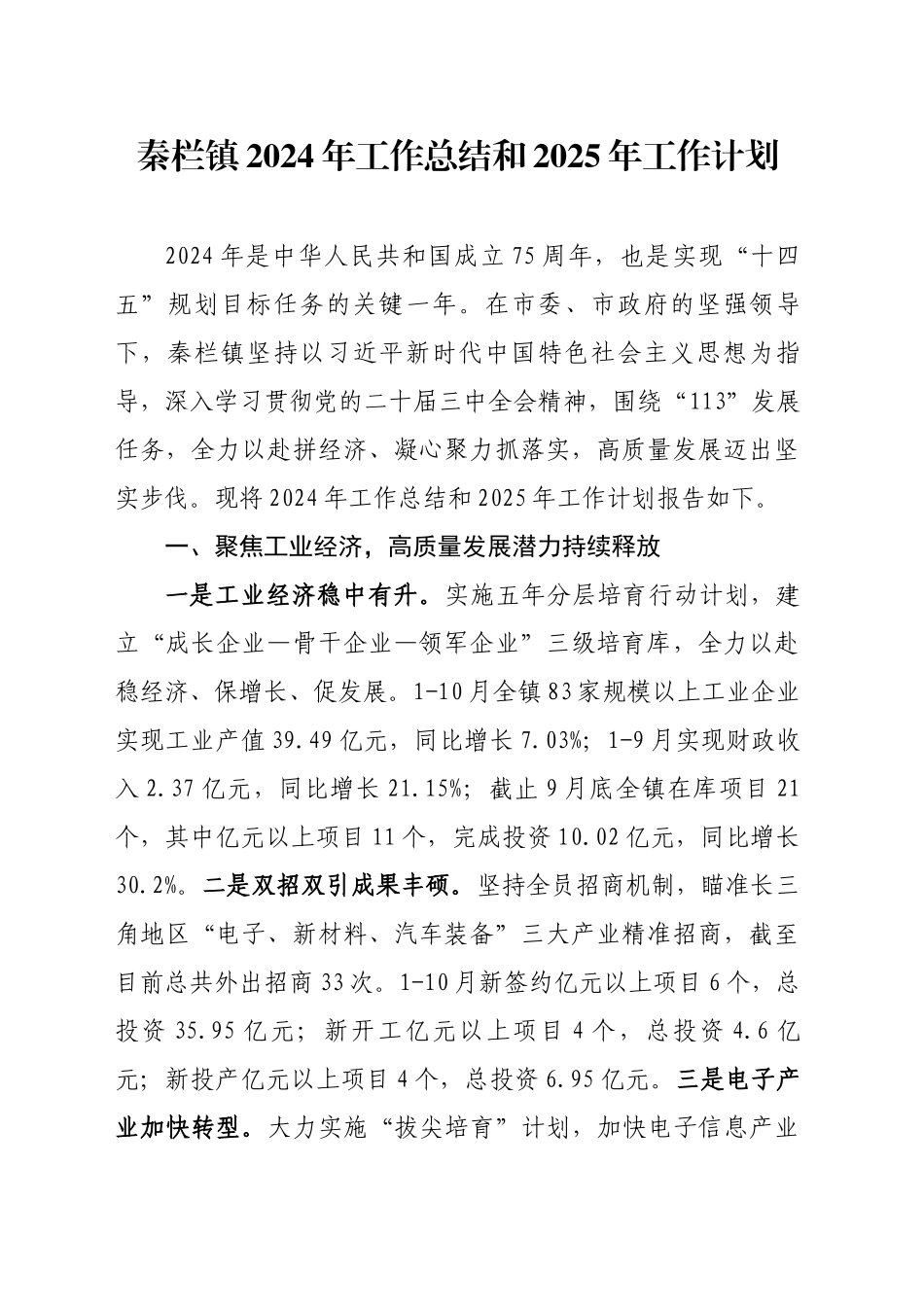 XX镇2024年工作总结和2025年工作计划-2_第1页