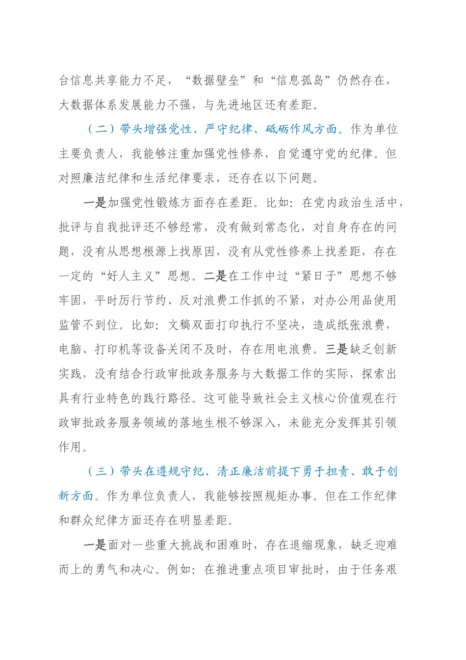 2024年审批局+民主生活会个人发言提纲（四个带头）_第2页