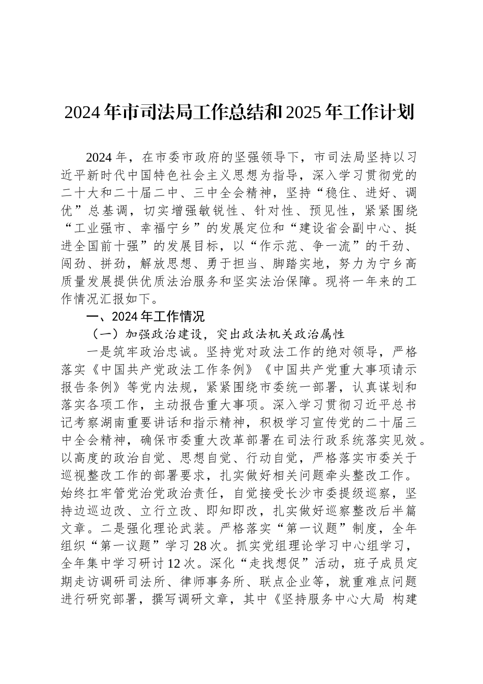 2024年市司法局工作总结和2025年工作计划_第1页