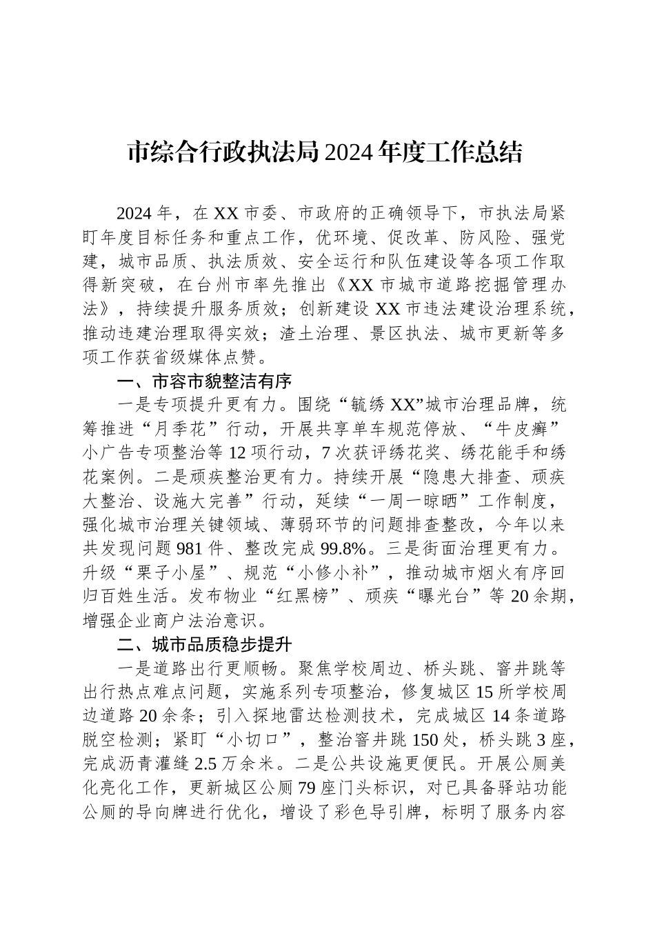 市综合行政执法局2024年度工作总结_第1页