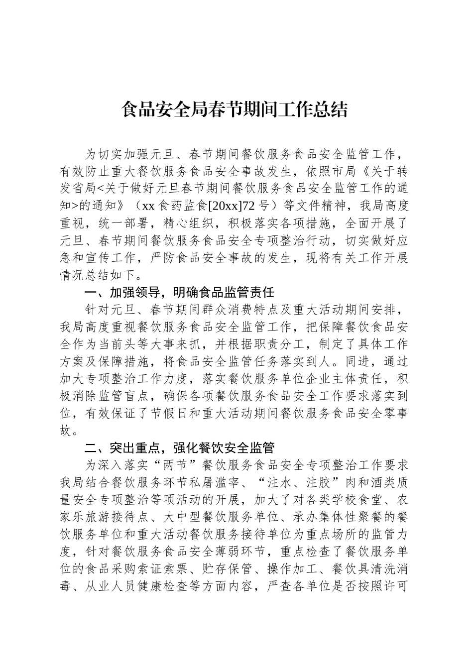 食品安全局春节期间工作总结_第1页
