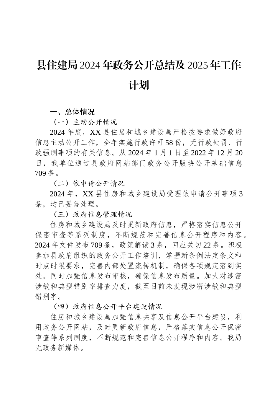 县住建局2024年政务公开总结及2025年工作计划_第1页