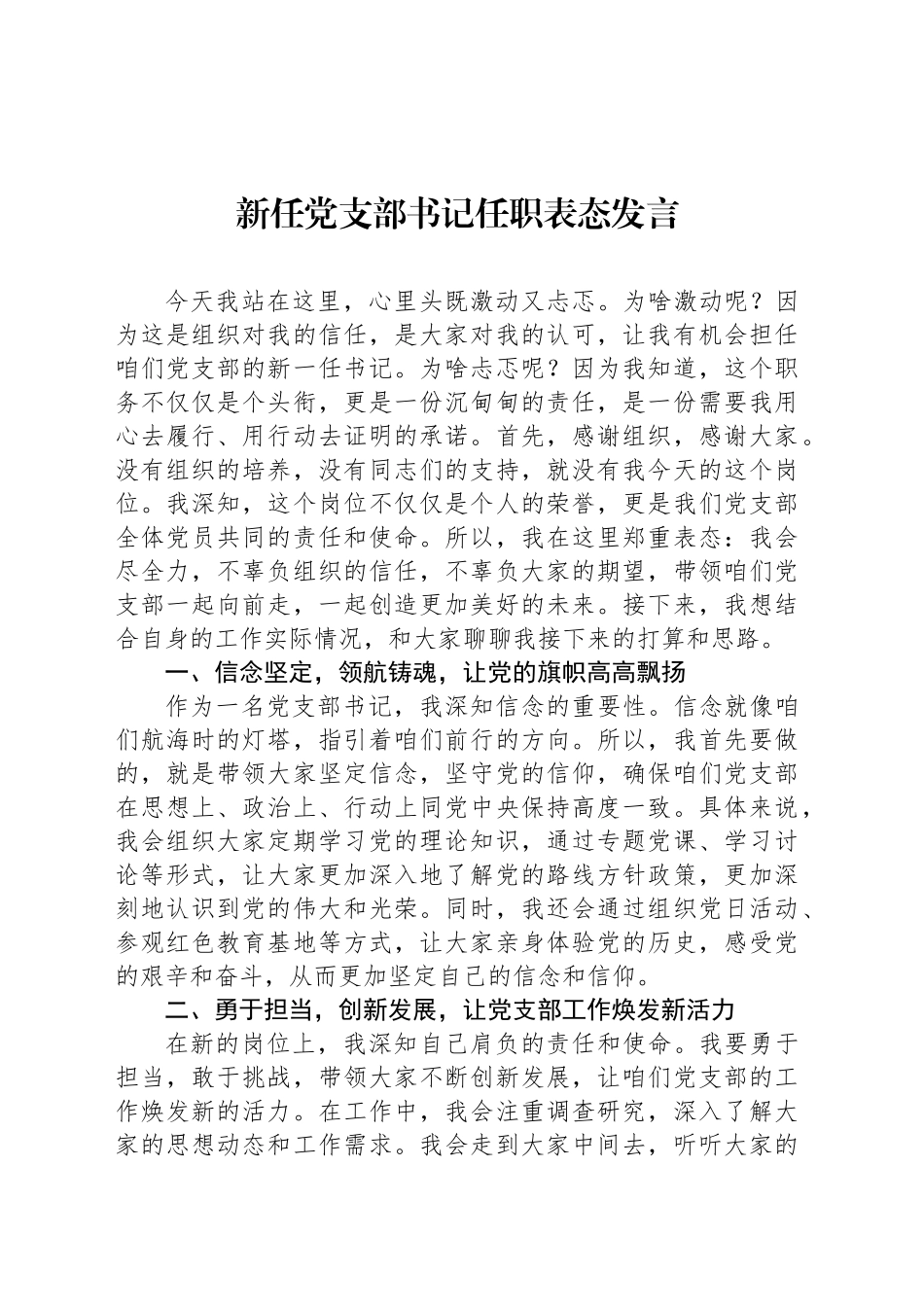 新任党支部书记任职表态发言-2_第1页