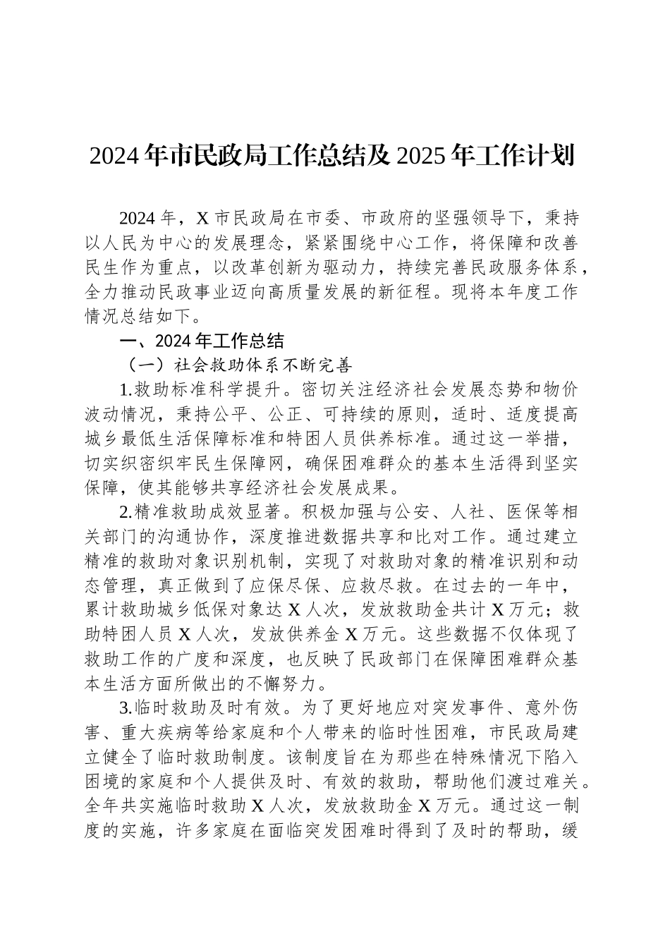 2024年市民政局工作总结及2025年工作计划_第1页