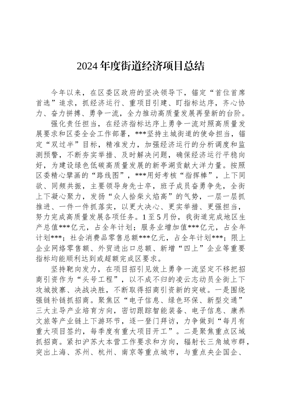 2024年度街道经济项目总结_第1页