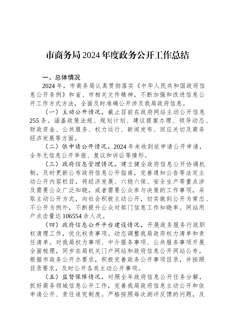 市商务局2024年度政务公开工作总结_第1页