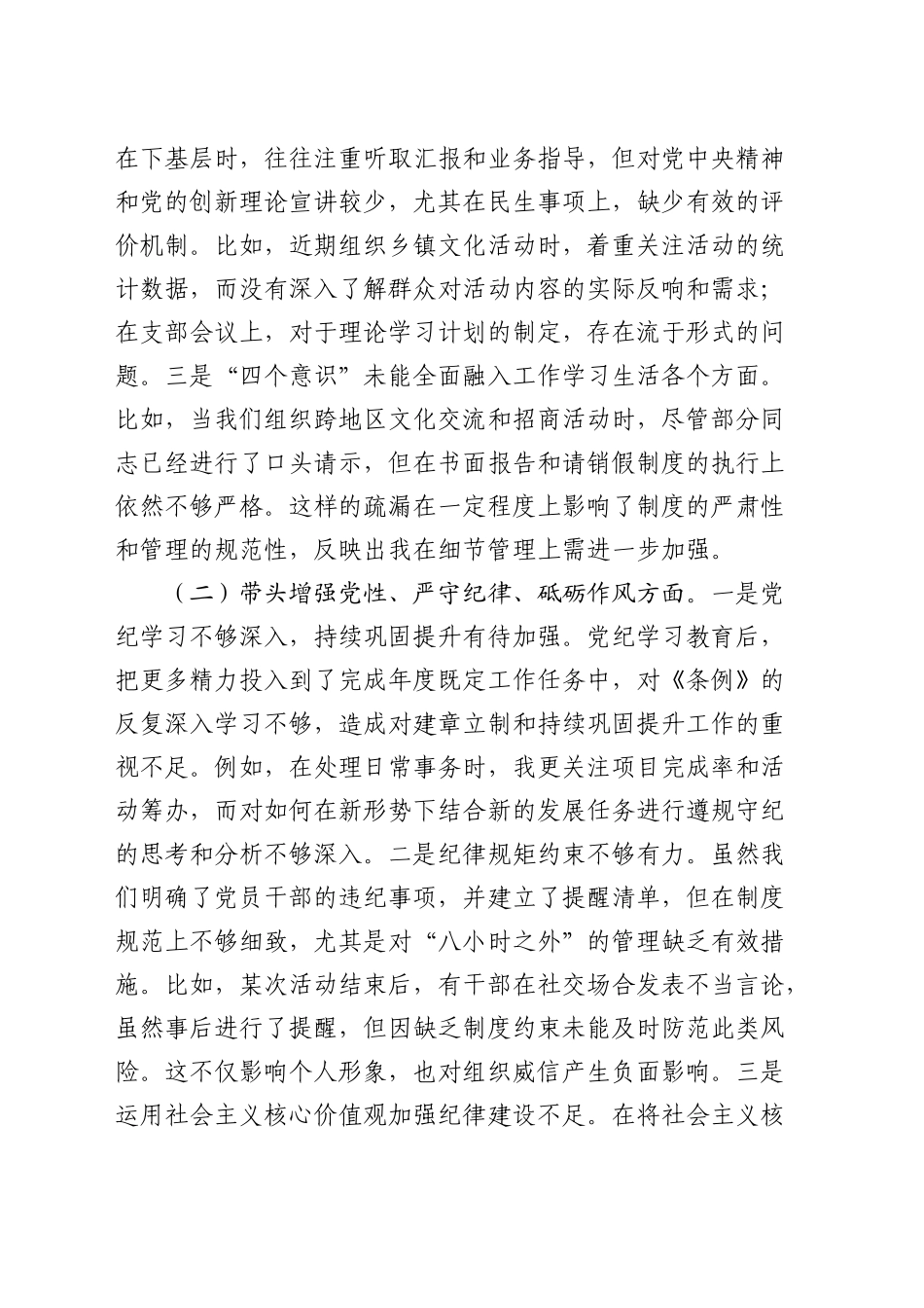 文旅系统2024年度民主生活会个人对照检查4800字（含案例剖析）_第2页
