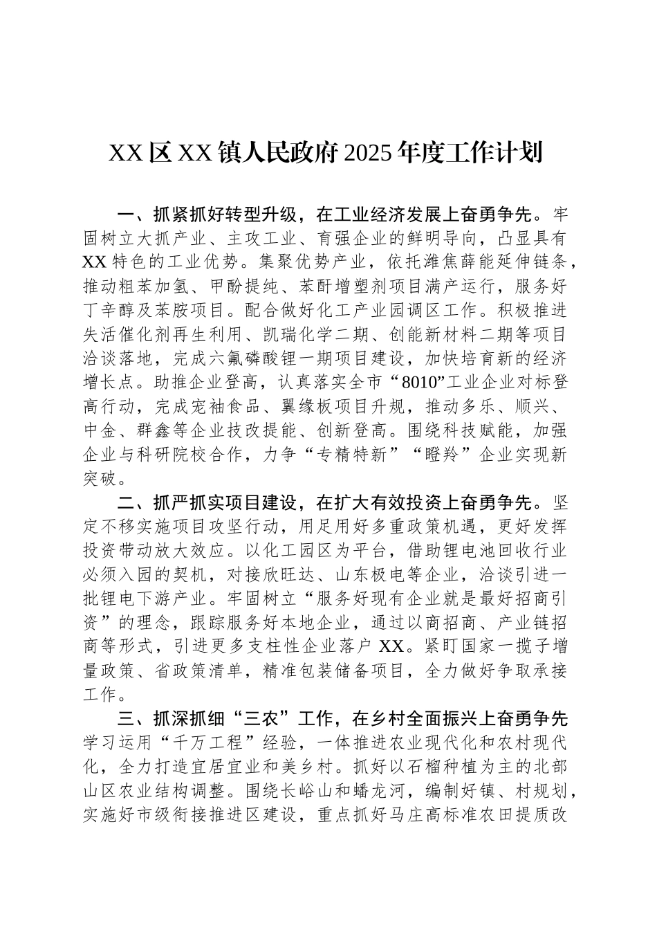 XX区XX镇人民政府2025年度工作计划_第1页