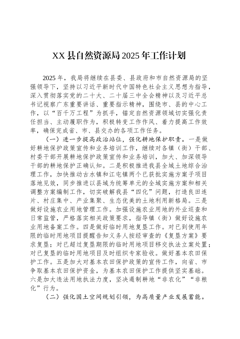 XX县自然资源局2025年工作计划_第1页