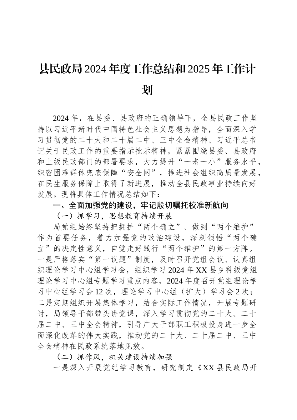县民政局2024年度工作总结和2025年工作计划_第1页