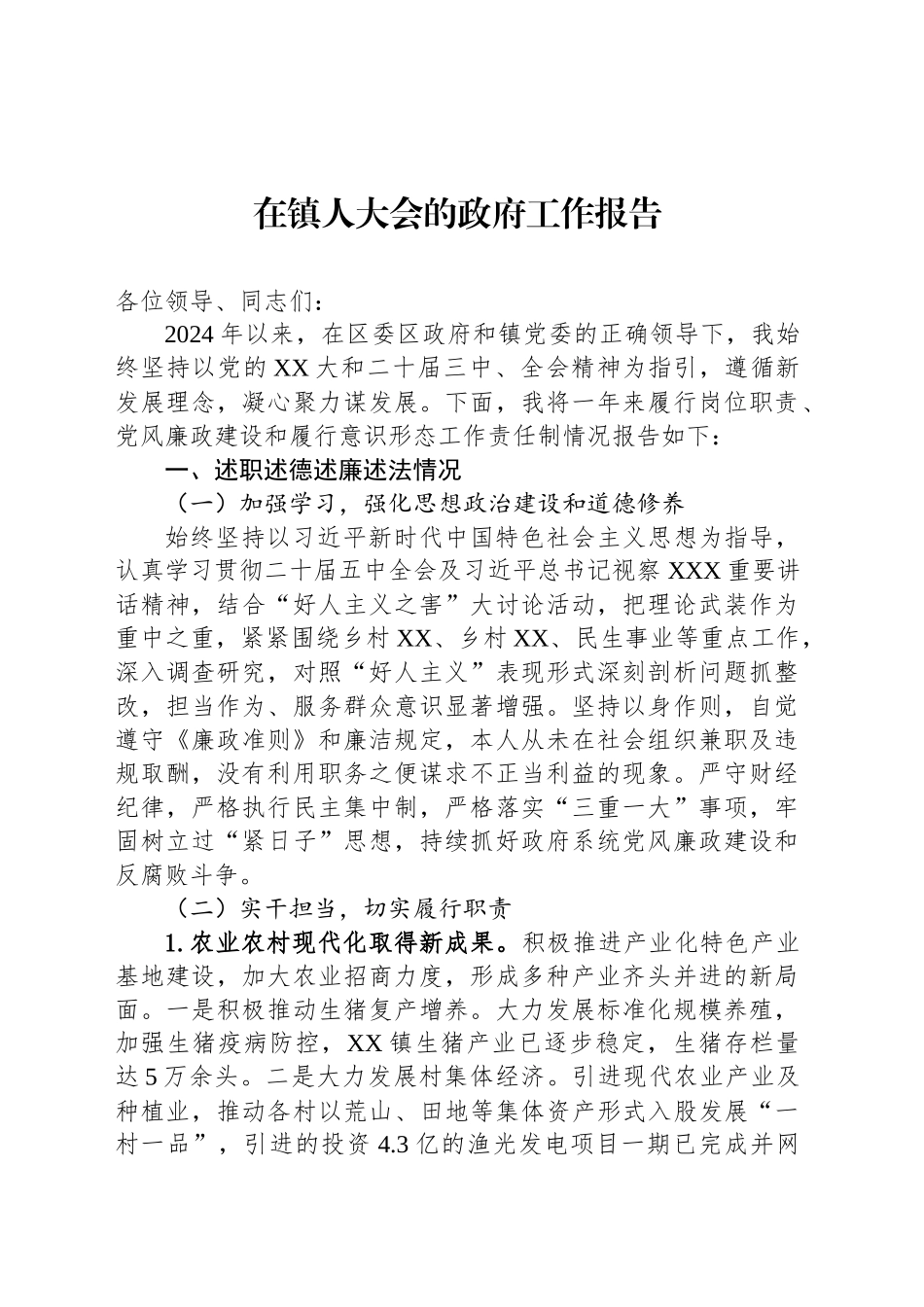 在镇人大会的政府工作报告_第1页