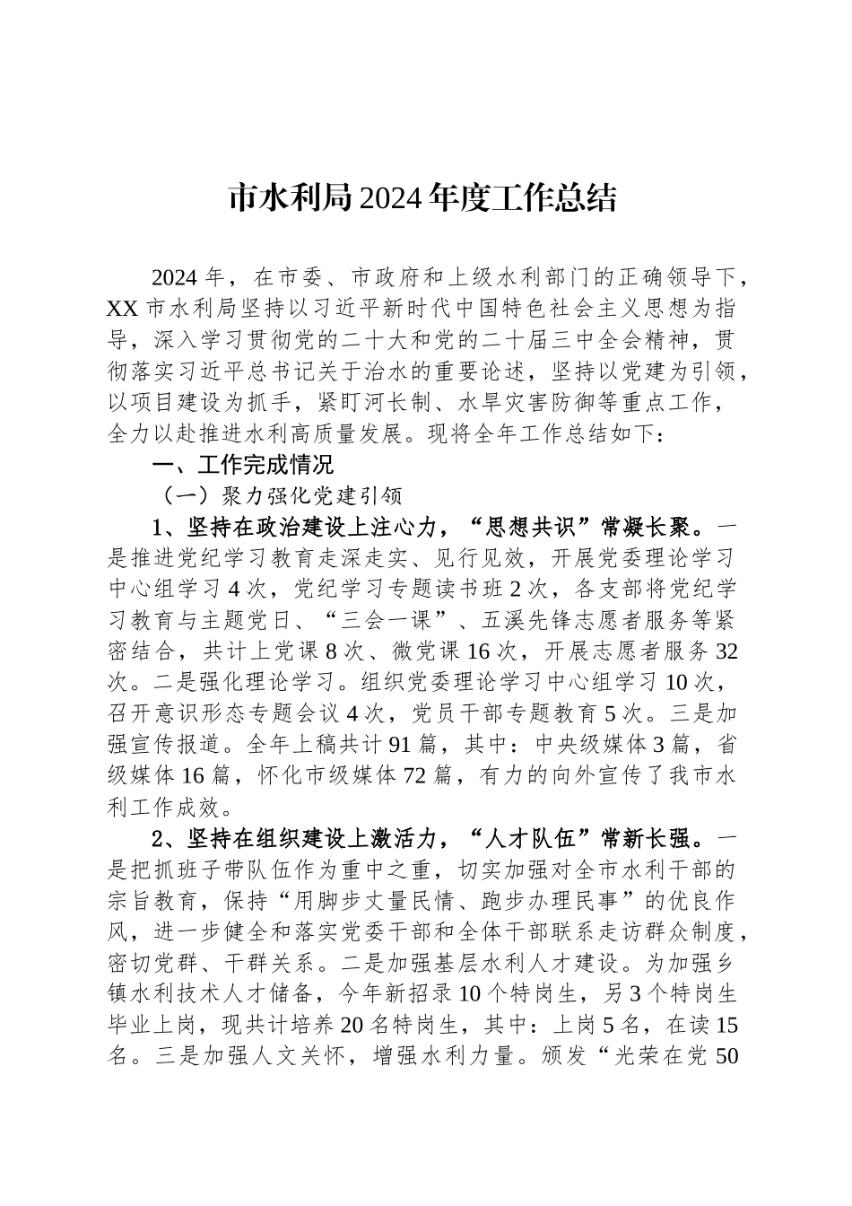 市水利局2024年度工作总结_第1页