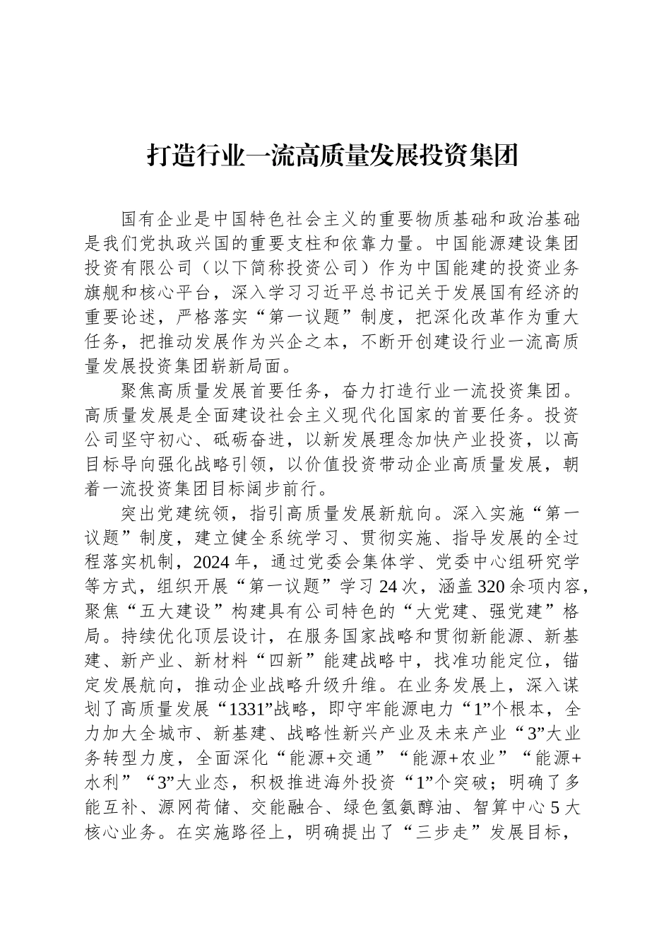 打造行业一流高质量发展投资集团_第1页