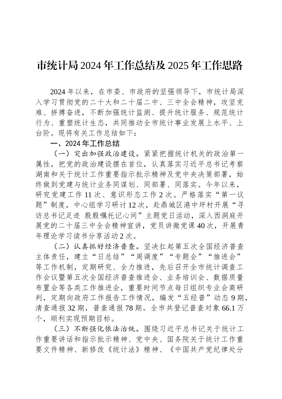 市统计局2024年工作总结及2025年工作思路_第1页