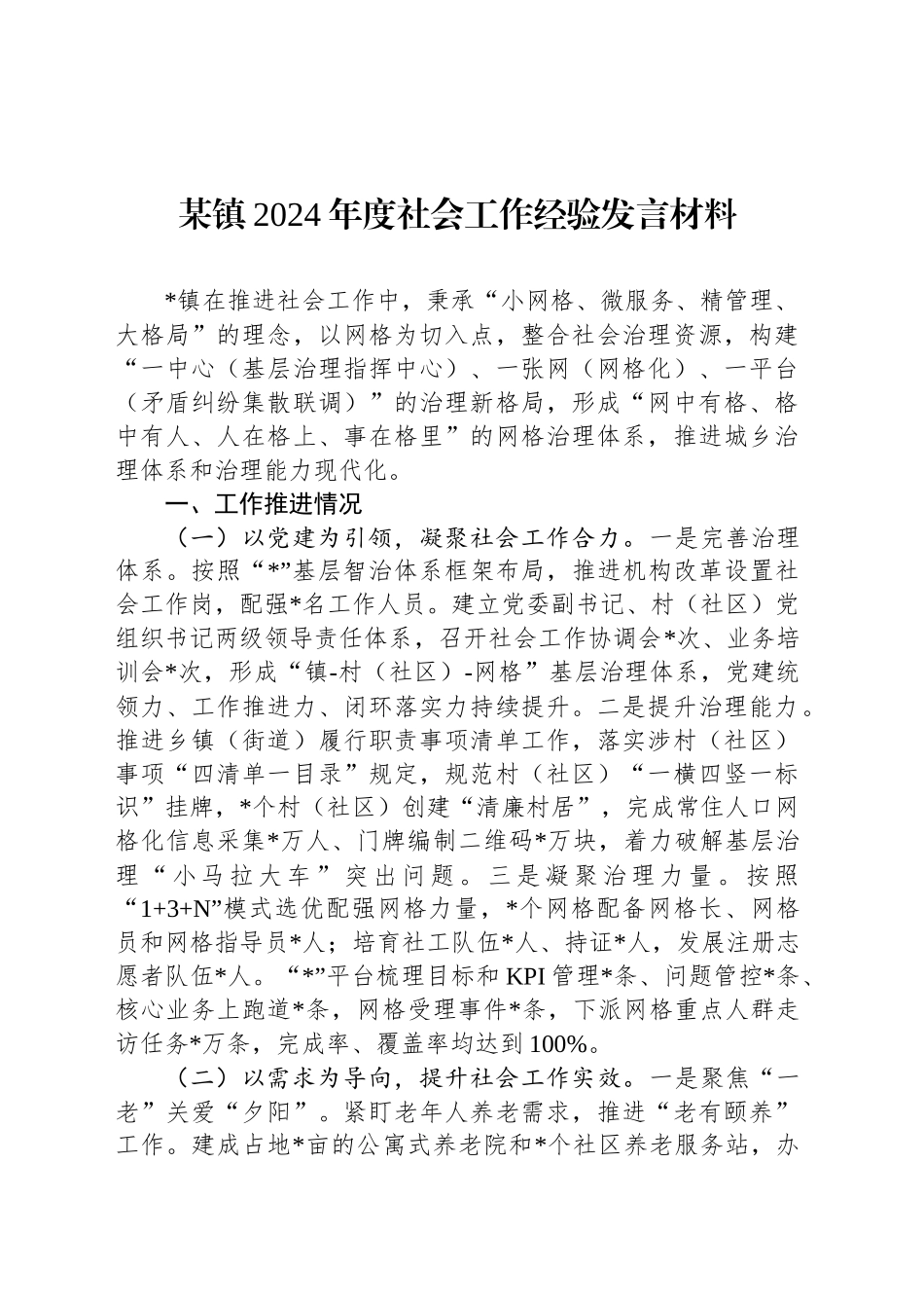 某镇2024年度社会工作经验发言材料_第1页