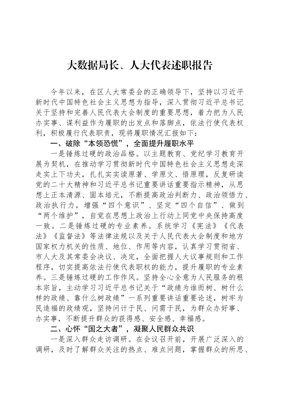 大数据局长、人大代表述职报告_第1页