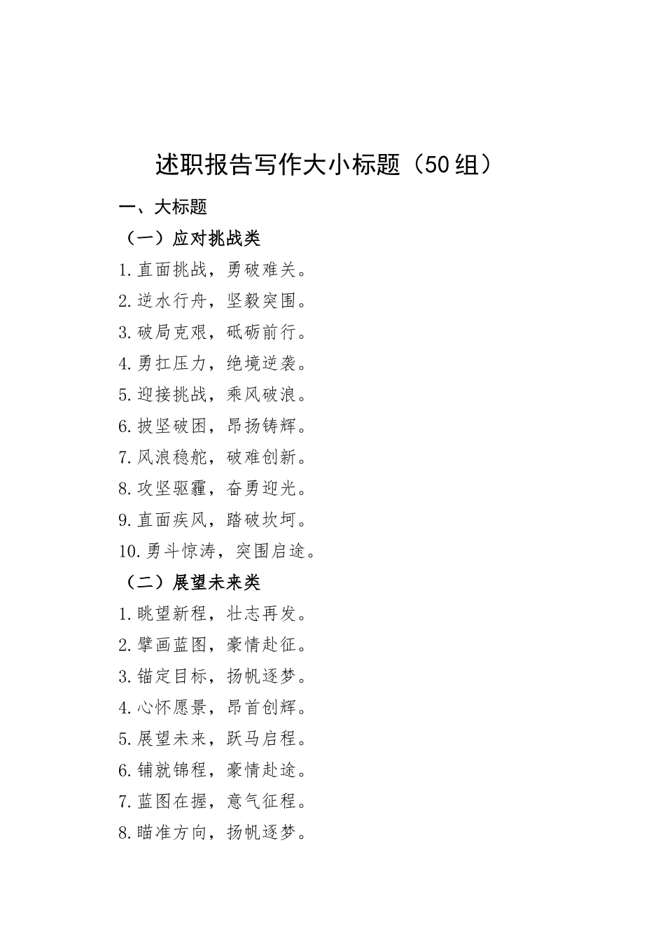50组述职报告写作大小标题_第1页