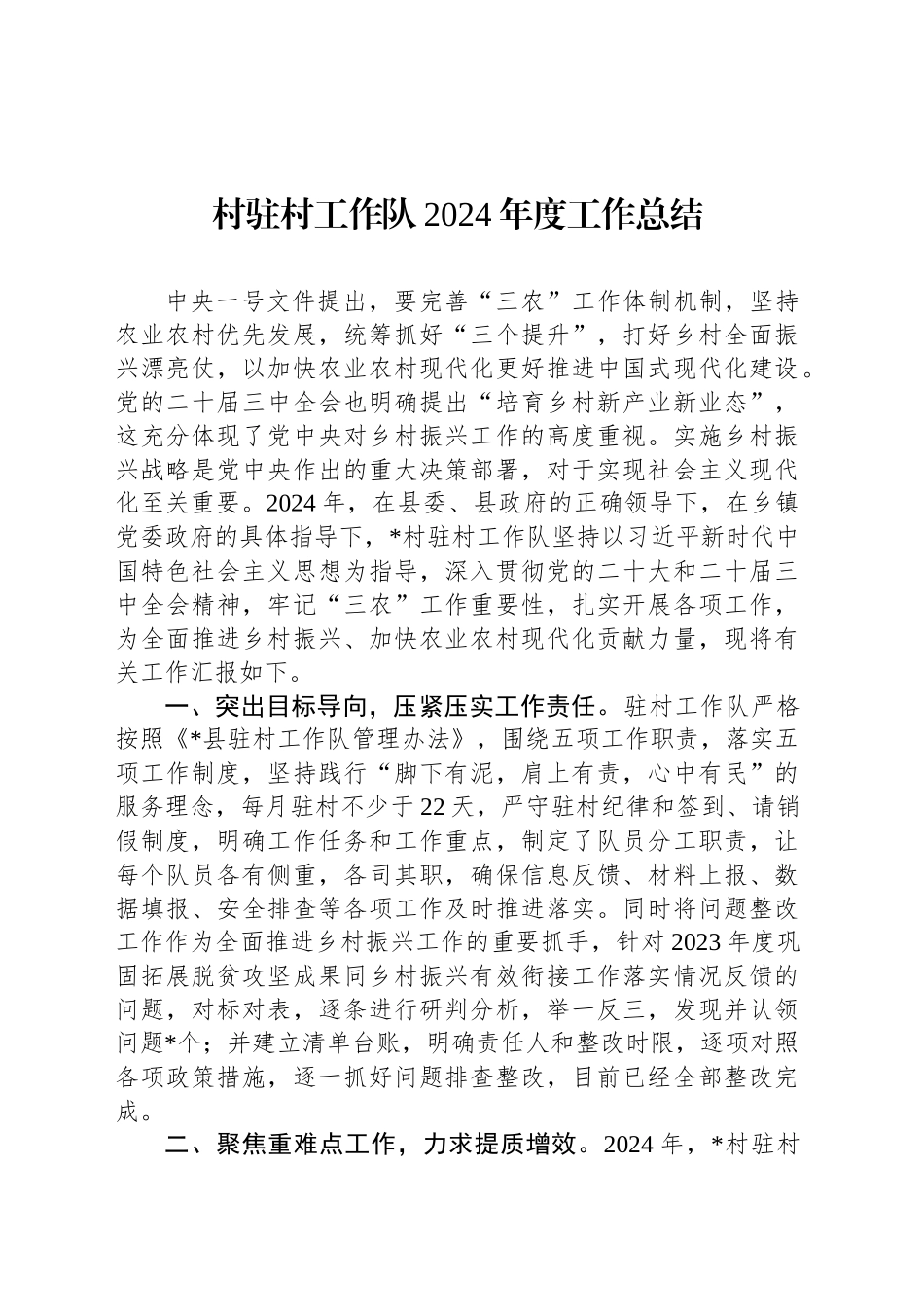 村驻村工作队2024年度工作总结_第1页