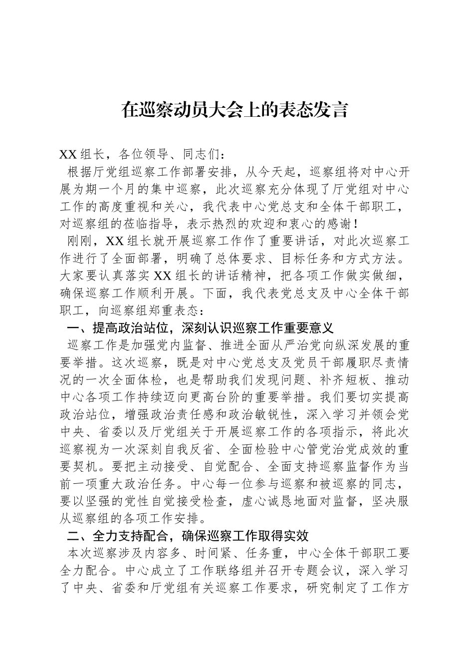 在巡察动员大会上的表态发言_第1页