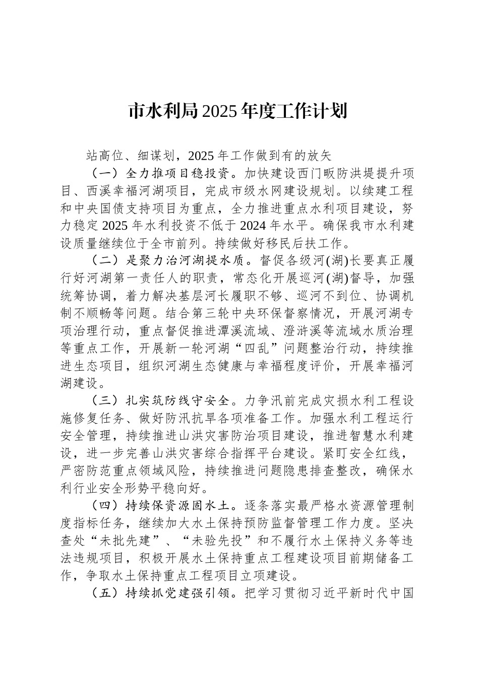 市水利局2025年度工作计划_第1页