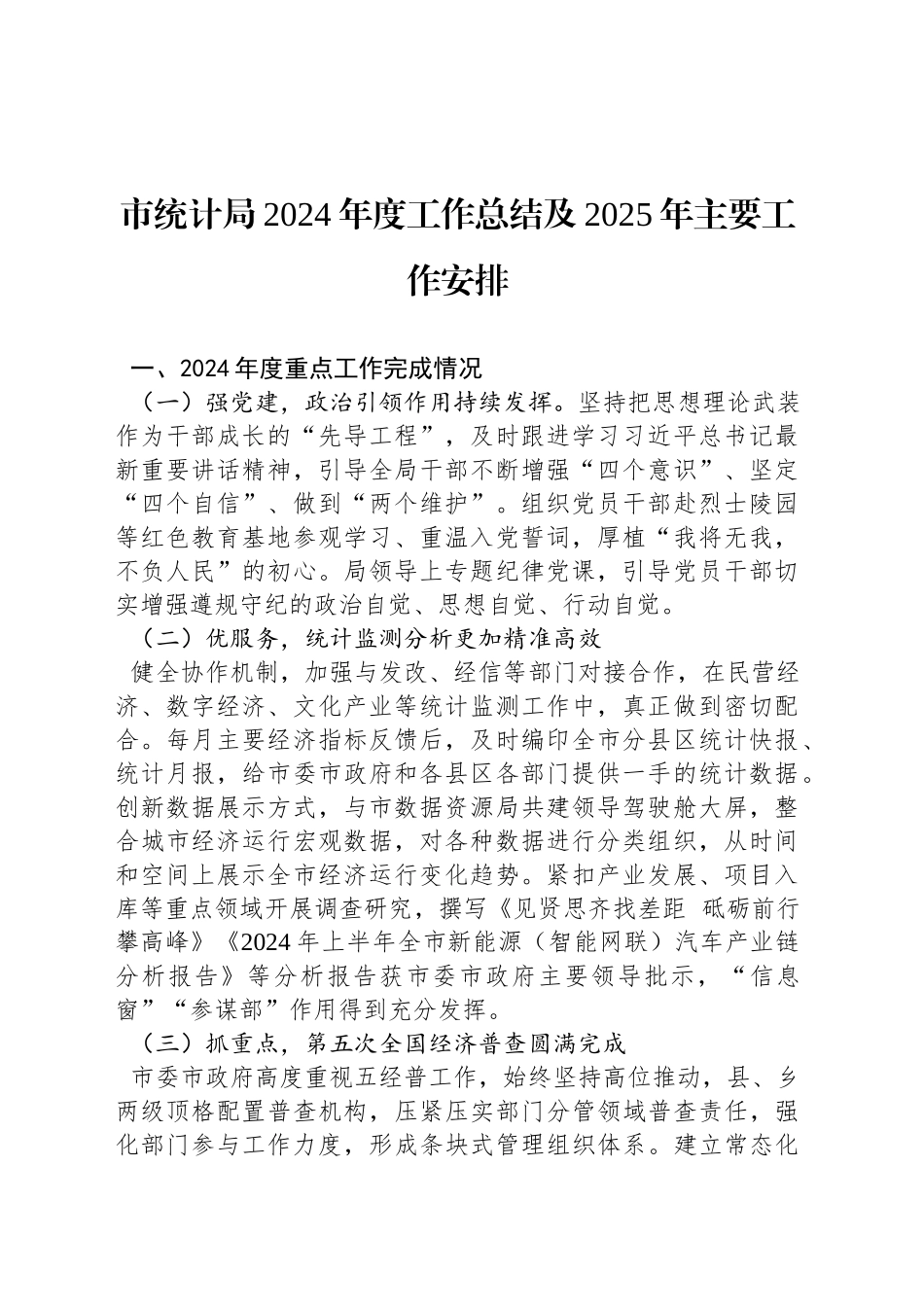 市统计局2024年度工作总结及2025年主要工作安排_第1页