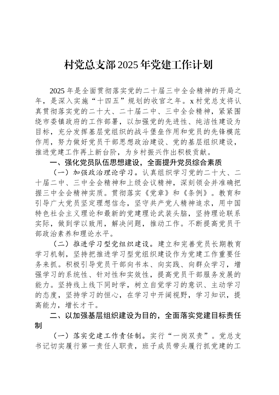 村党总支部2025年党建工作计划_第1页