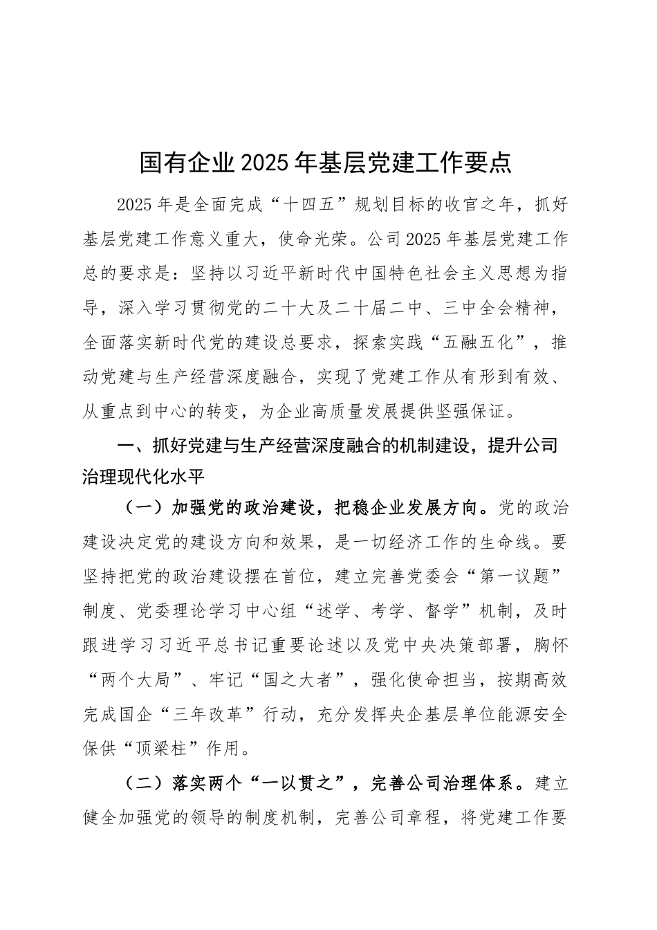 国有企业2025年基层党建工作要点20250228_第1页