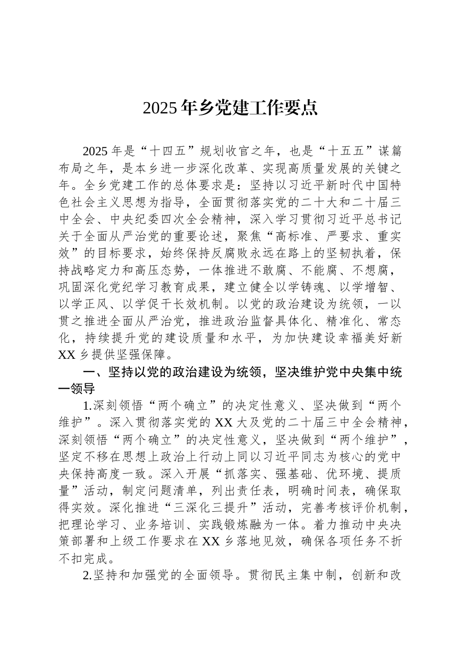 2025年乡党建工作要点_第1页