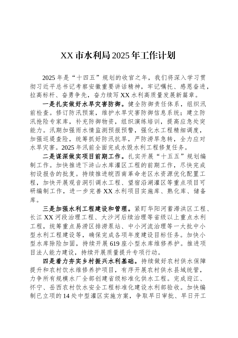 XX市水利局2025年工作计划_第1页