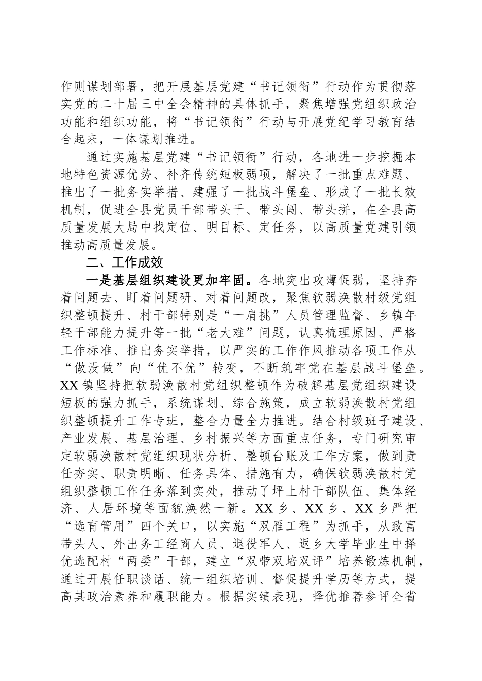 关于实施基层党建“书记领衔”行动的情况报告_第2页