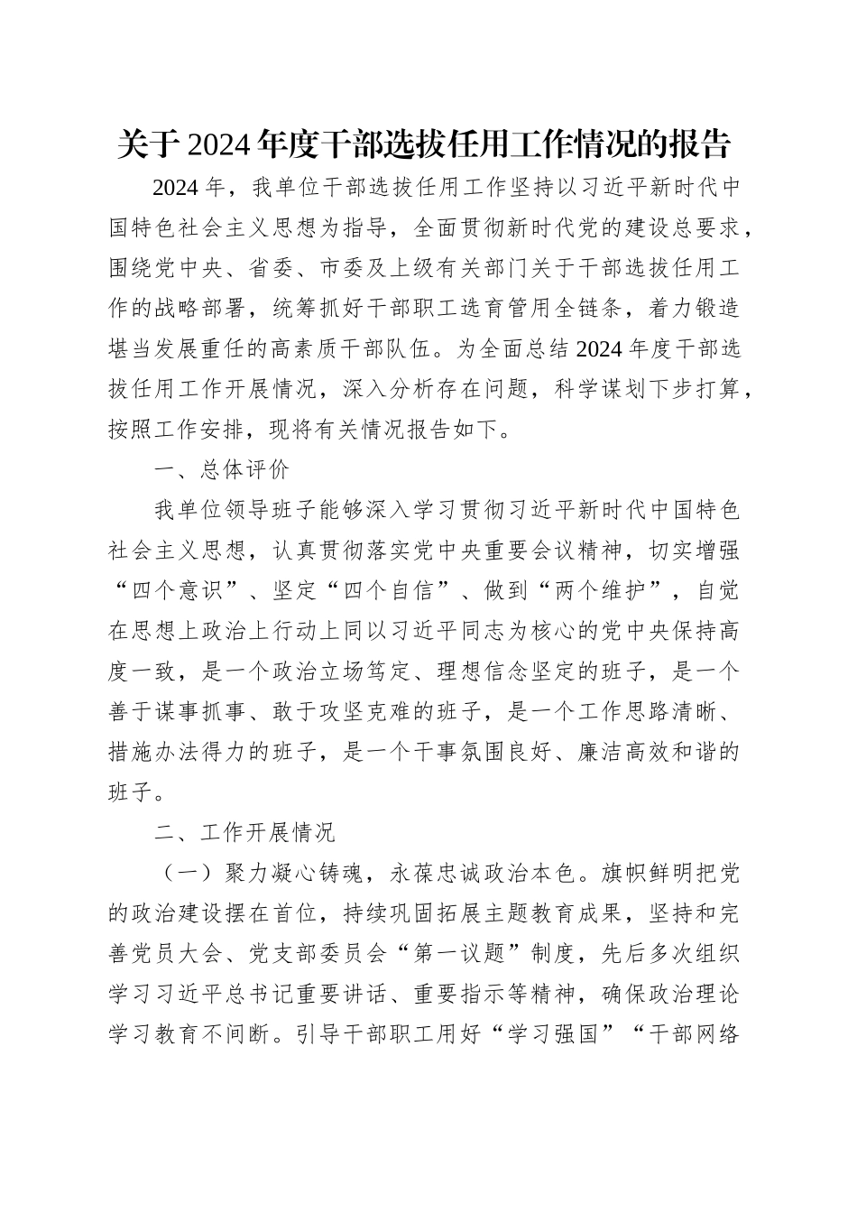 关于2024年度干部选拔任用工作情况的报告_第1页