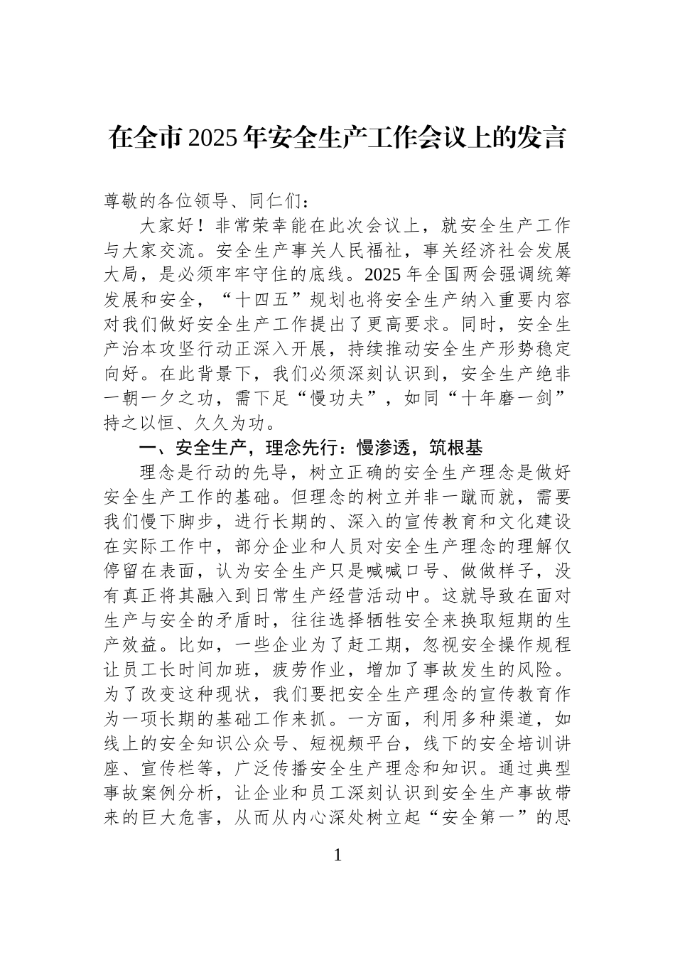 在全市2025年安全生产工作会议上的发言_第1页