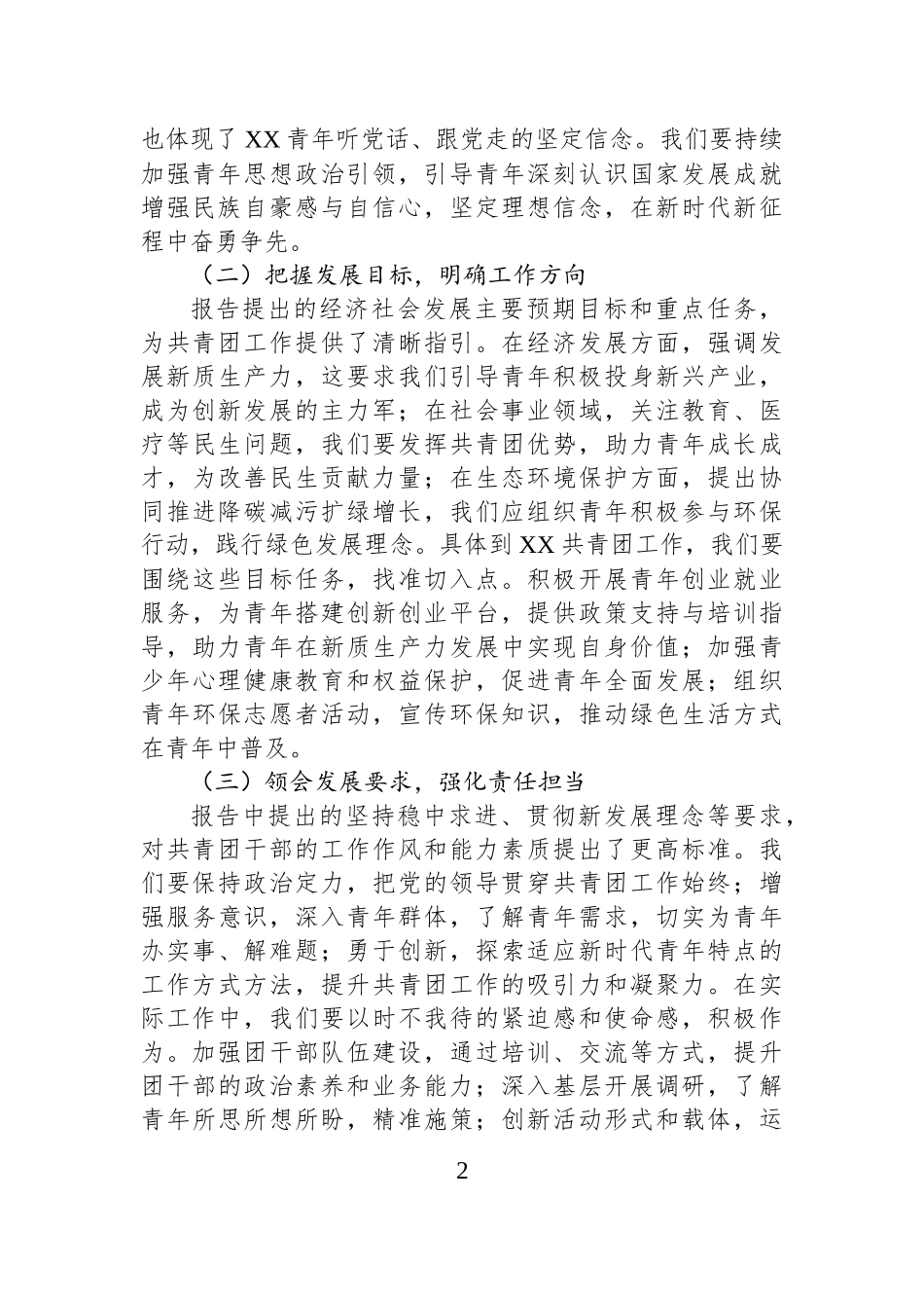 团市委副书记专题学习2025年政府工作报告交流发言材料_第2页