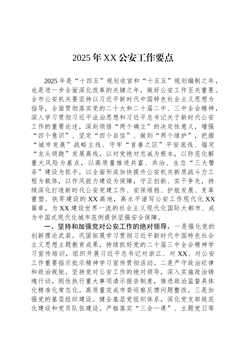 2025年XX公安工作要点_第1页