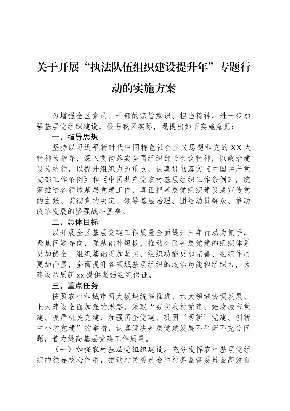 关于开展“执法队伍组织建设提升年”专题行动的实施方案_第1页