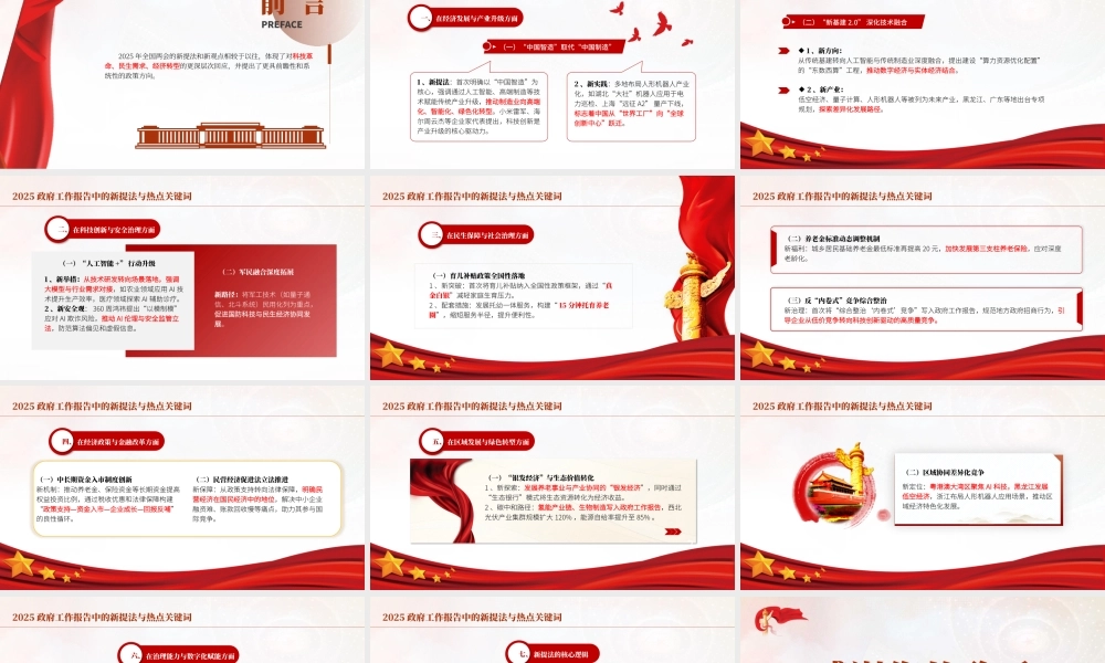 两会党课PPT课件含讲稿：2025年政府工作报告中的新提法与热点关键词(1500字，13张)
