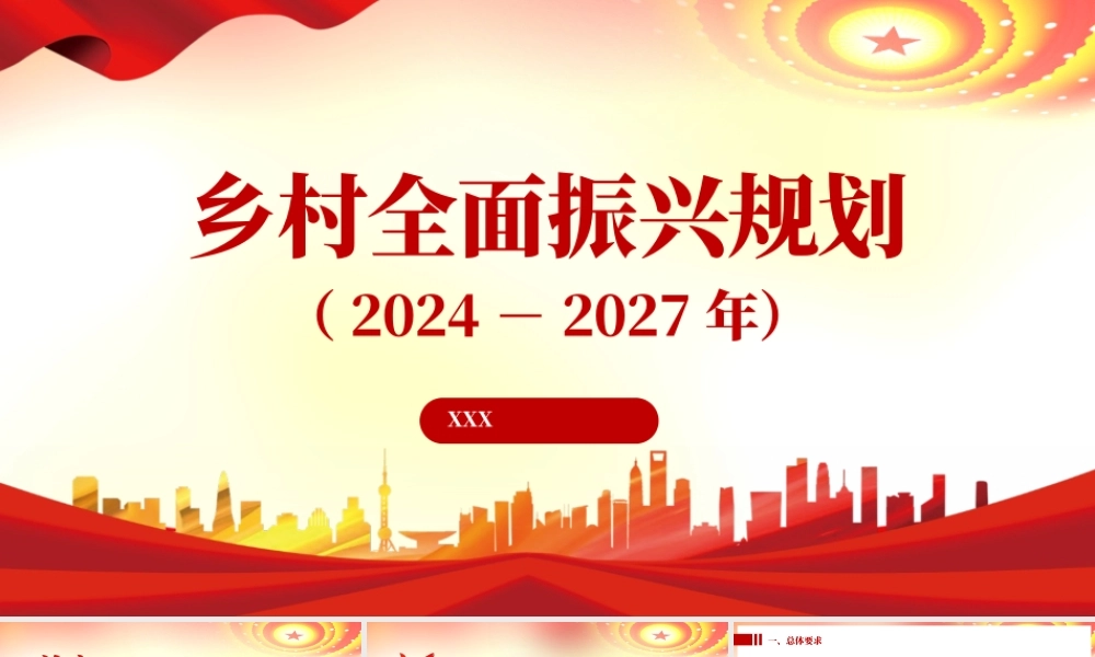 党课PPT课件含讲稿：乡村全面振兴规划（2024-2027年）全文学习（9400字，37张）