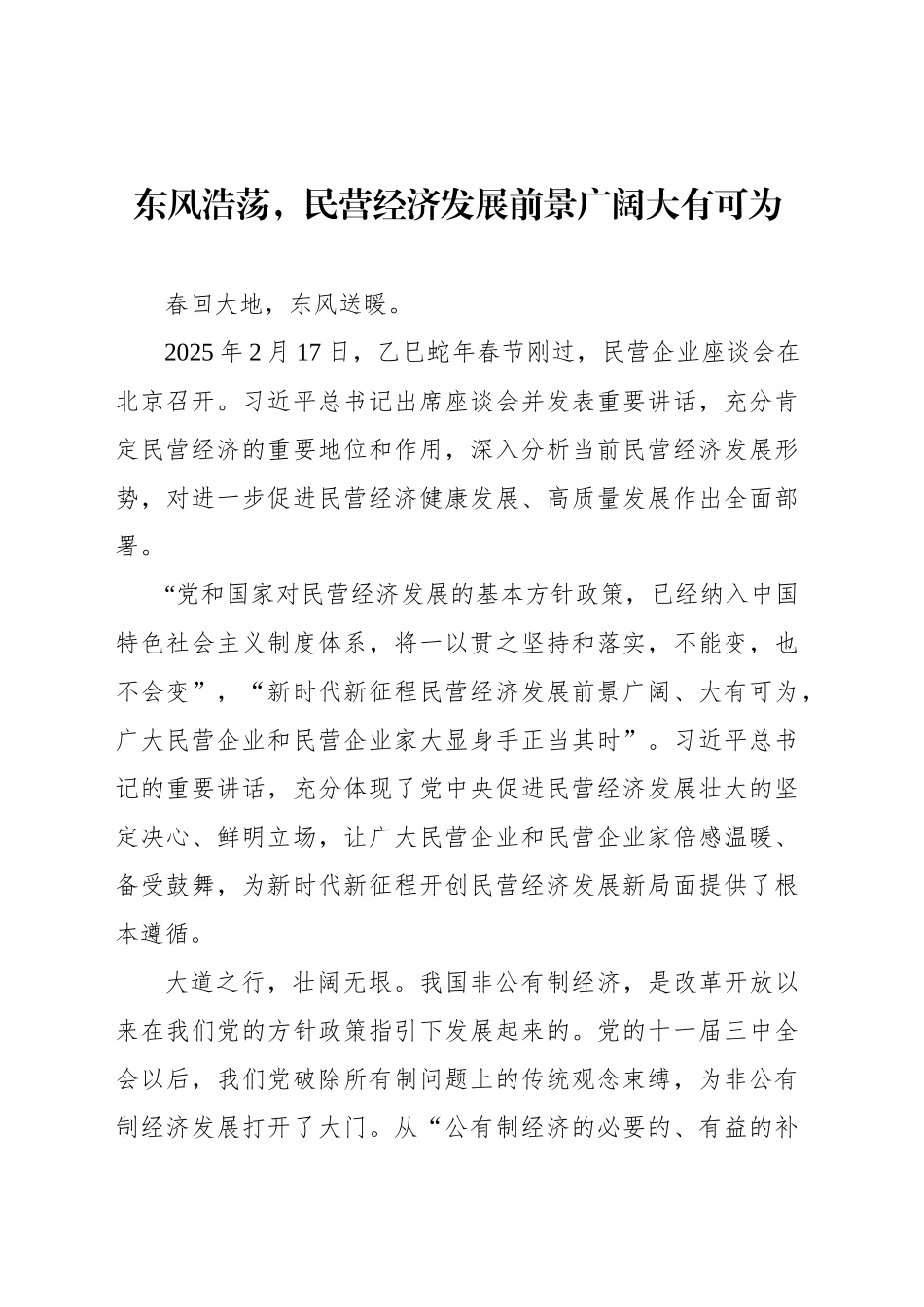 东风浩荡，民营经济发展前景广阔大有可为_第1页