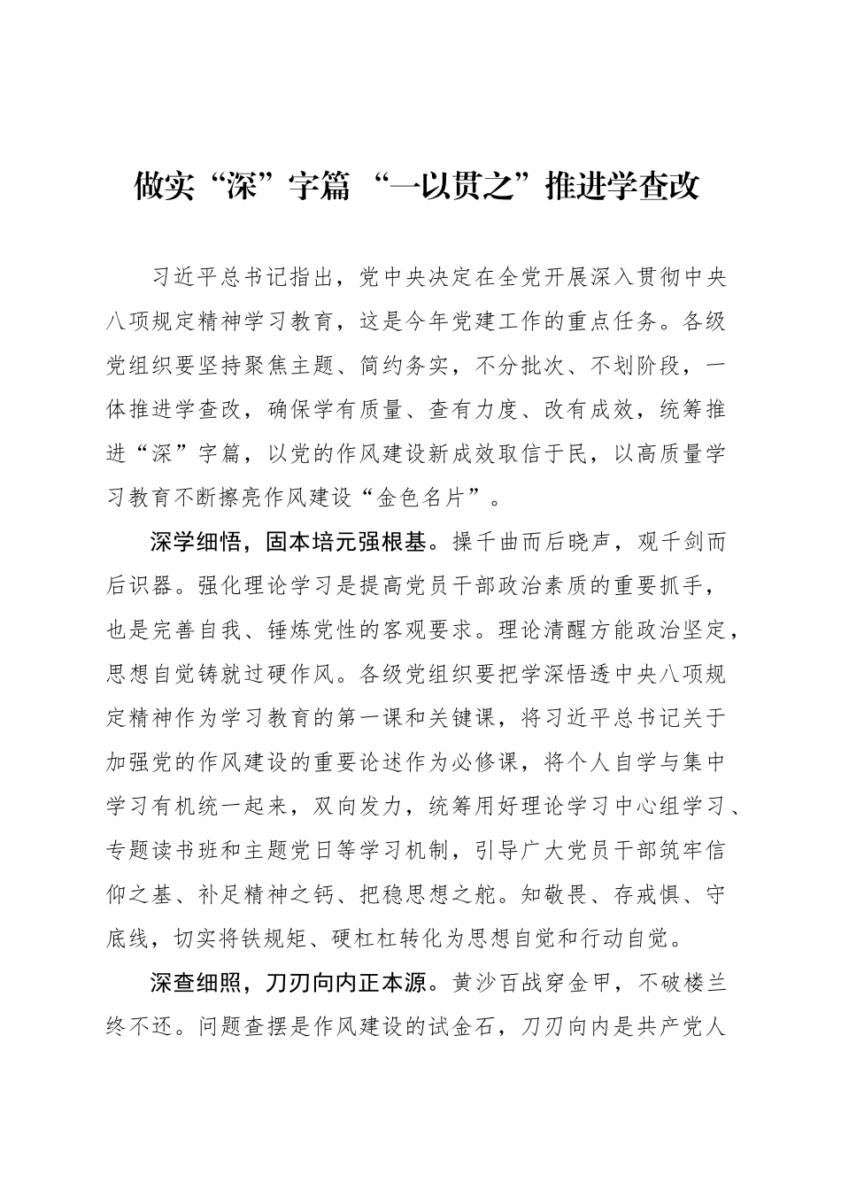 做实“深”字篇 “一以贯之”推进学查改_第1页