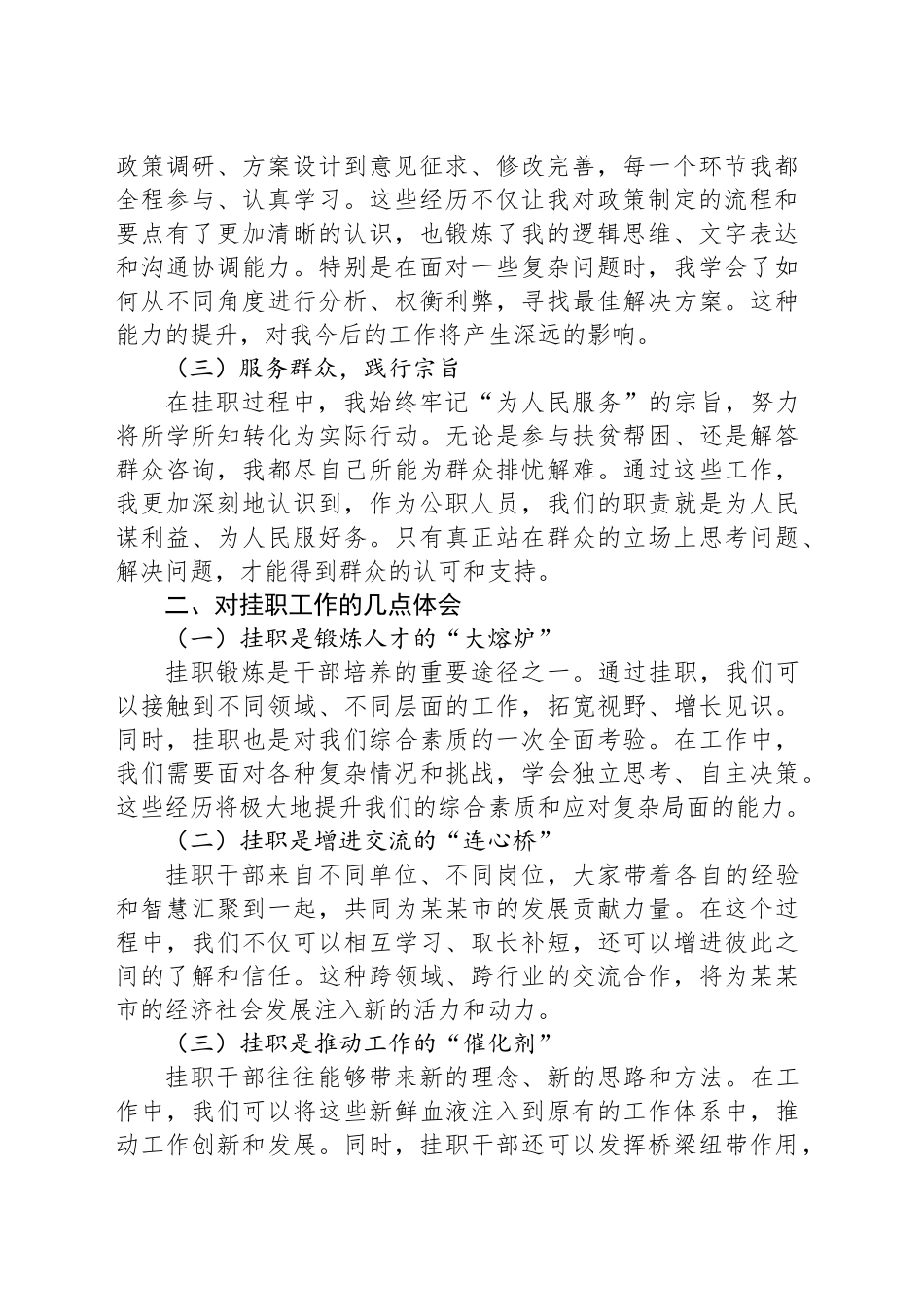 某某市发展改革局某某处处长在全市挂职干部代表座谈会上的交流发言_第2页